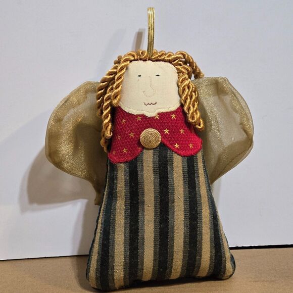 Woof & Poof Christmas Angel Soft Stuffed Ornament Decor Green gold Striped Dress - Picture 5 of 7